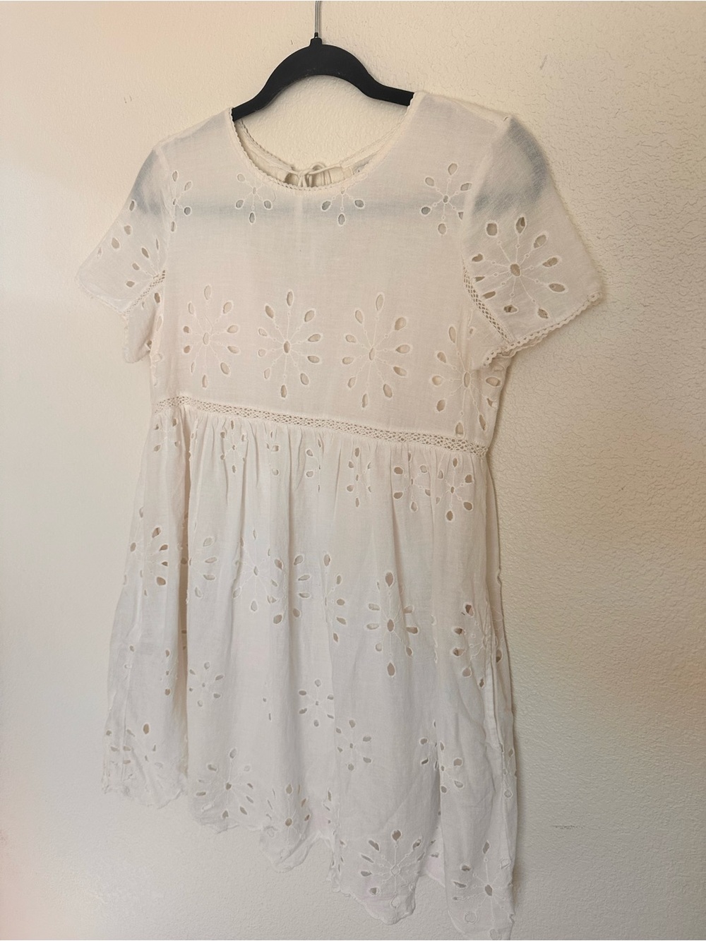 Zara Cream Eyelet Short-Sleeve Summer Dress